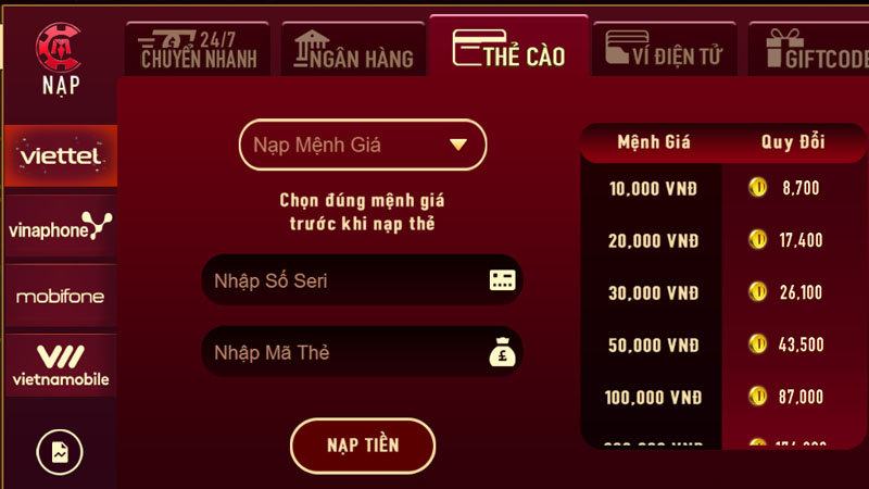 nap tien manclub the cao Nạp tiền Manclub qua thẻ cào cực kỳ nhanh gọn