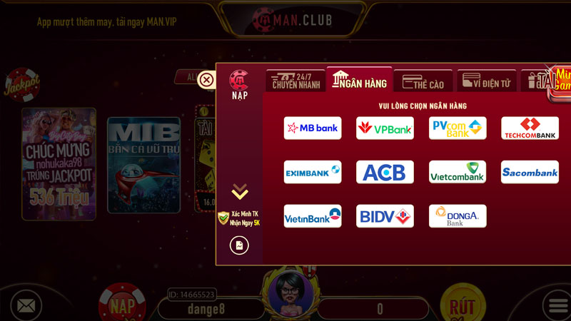 nap tien manclub Nhiều phương thức nạp tiền cho cược thủ Manclub lựa chọn
